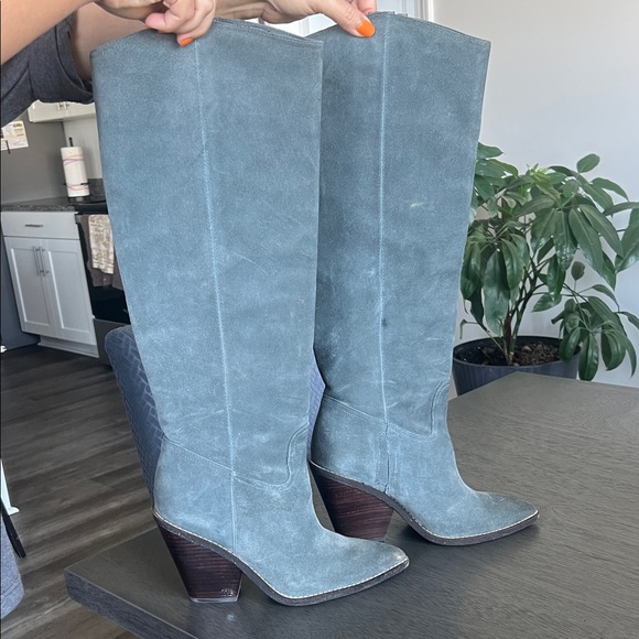 Sam Edelman Slate Suede Heeled Boots - Picture 1 of 3